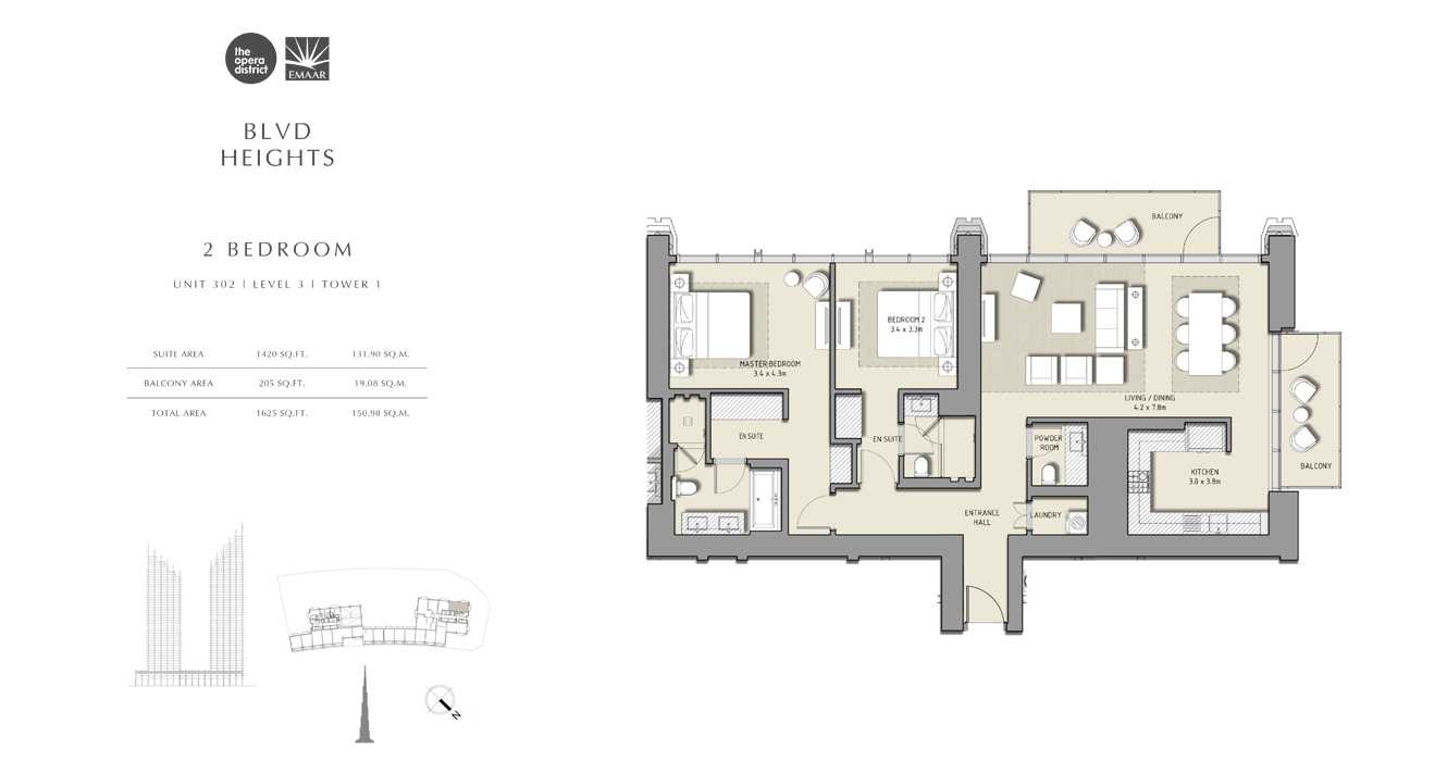 2 Bedroom Unit 302, Size 1623 sq ft